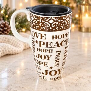 Evergreen Starkt Winter Love Hope Peace Joy Ceramic Travel Mug 17 oz